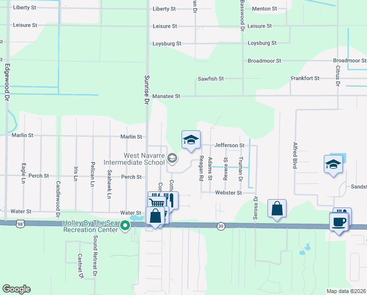 map of restaurants, bars, coffee shops, grocery stores, and more near 1970 Cotton Bay Lane in Navarre