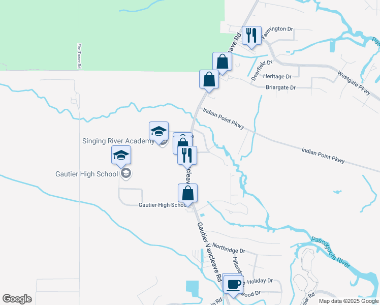 map of restaurants, bars, coffee shops, grocery stores, and more near 4601 Gautier Vancleave Road in Gautier