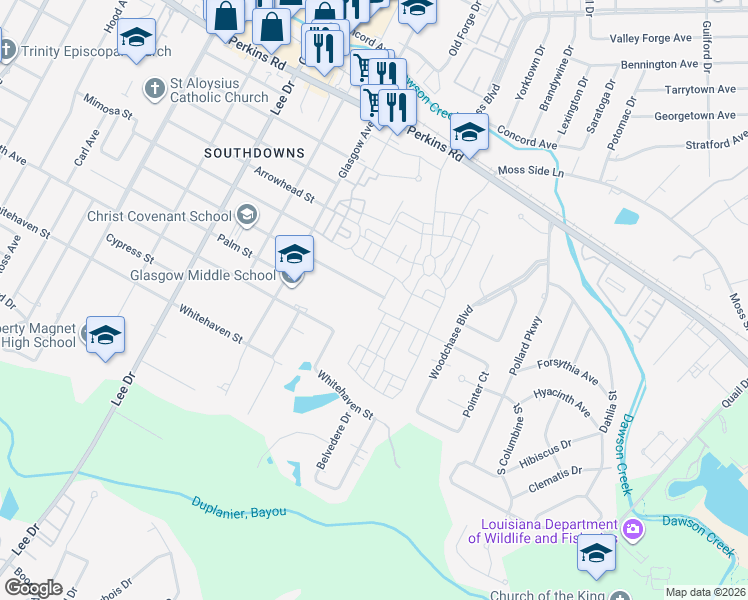map of restaurants, bars, coffee shops, grocery stores, and more near 5088 Sweetbriar Street in Baton Rouge