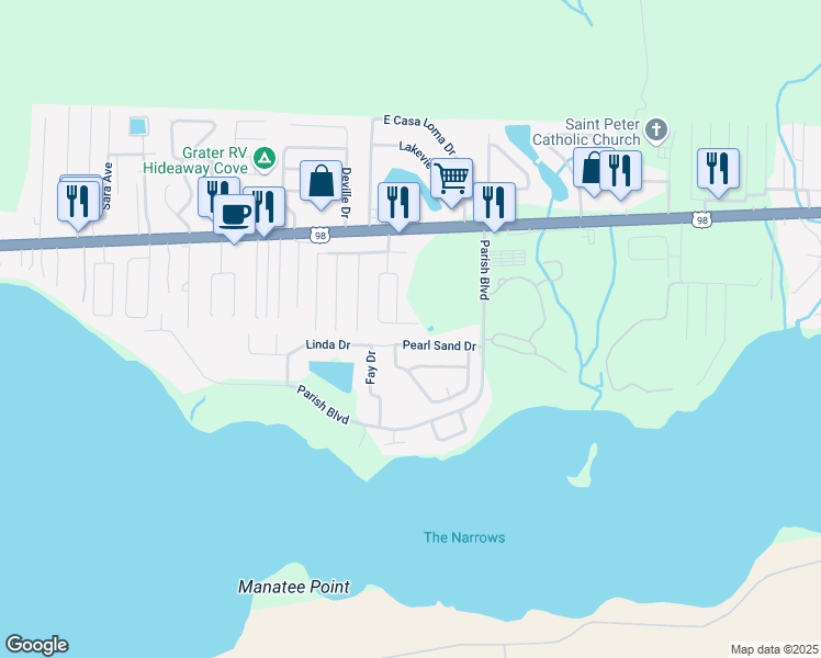 map of restaurants, bars, coffee shops, grocery stores, and more near 6 Stowe Road in Mary Esther