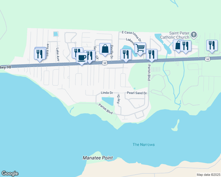 map of restaurants, bars, coffee shops, grocery stores, and more near 5 Snook Road in Mary Esther