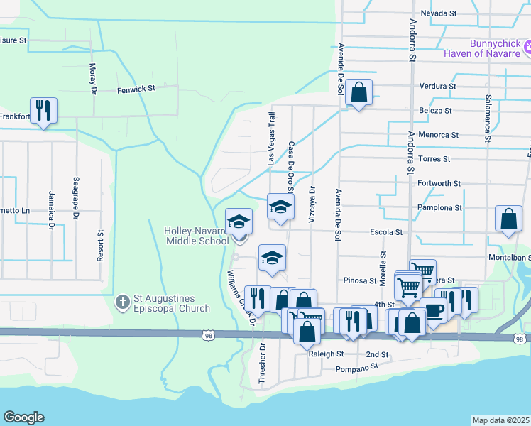 map of restaurants, bars, coffee shops, grocery stores, and more near 2027 Las Vegas Trail in Navarre
