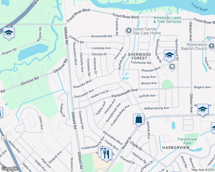 map of restaurants, bars, coffee shops, grocery stores, and more near 4926 Doncaster Avenue in Jacksonville