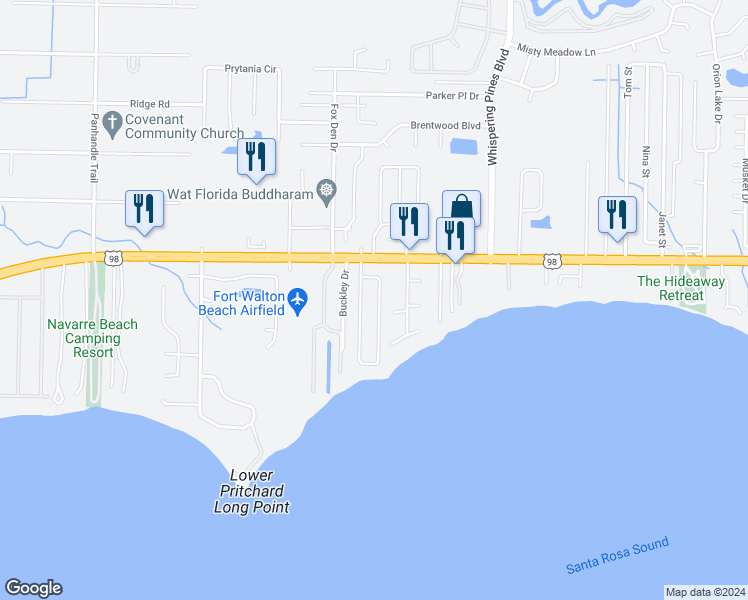 map of restaurants, bars, coffee shops, grocery stores, and more near 1956 Jessica Way in Navarre