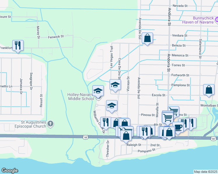 map of restaurants, bars, coffee shops, grocery stores, and more near 2027 Las Vegas Trail in Navarre