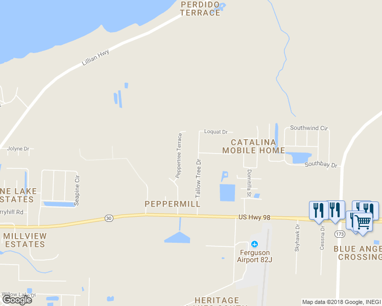 map of restaurants, bars, coffee shops, grocery stores, and more near 231 Tallow Tree Drive in Pensacola