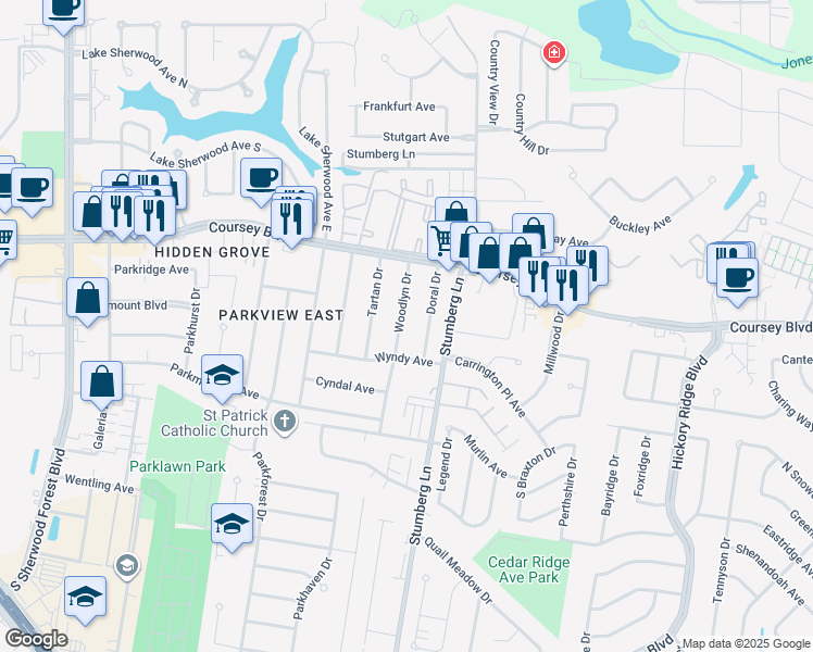 map of restaurants, bars, coffee shops, grocery stores, and more near 4727 Woodlyn Drive in Baton Rouge