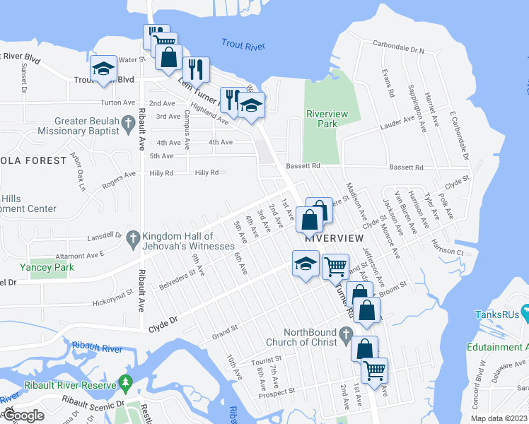 map of restaurants, bars, coffee shops, grocery stores, and more near 9261 3rd Avenue in Jacksonville