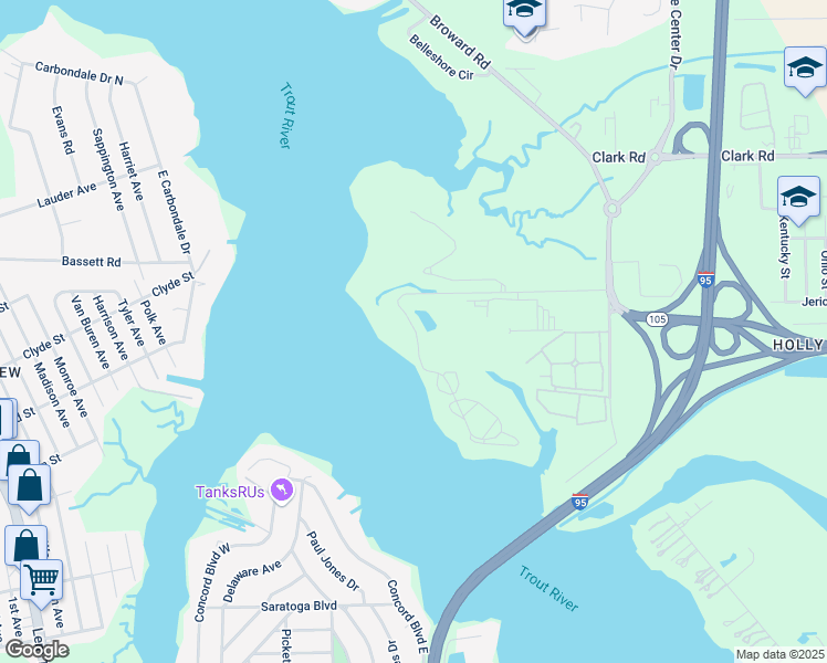 map of restaurants, bars, coffee shops, grocery stores, and more near 1000-1 Broward Ap in Jacksonville