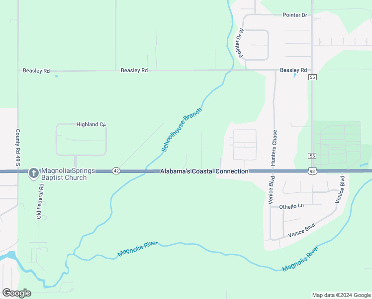map of restaurants, bars, coffee shops, grocery stores, and more near 12581 Woodland Drive in Foley