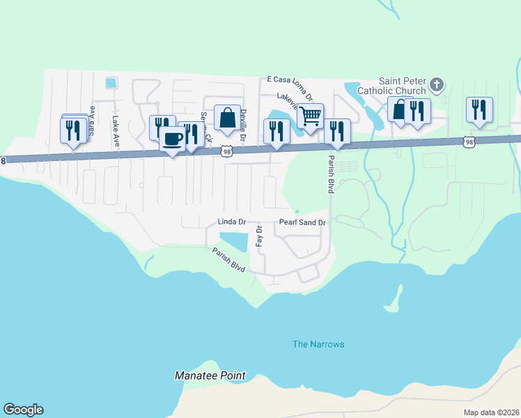 map of restaurants, bars, coffee shops, grocery stores, and more near 24 Stowe Road in Mary Esther