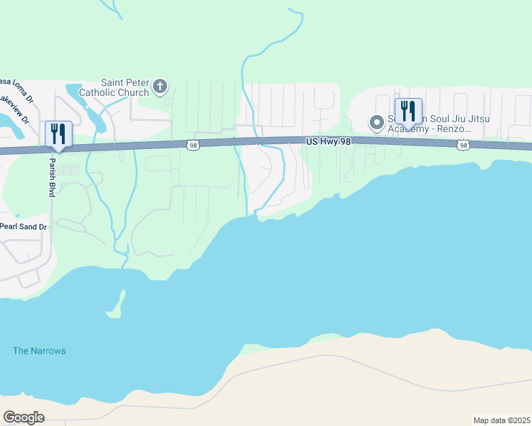 map of restaurants, bars, coffee shops, grocery stores, and more near 39 Mariners Lane in Mary Esther