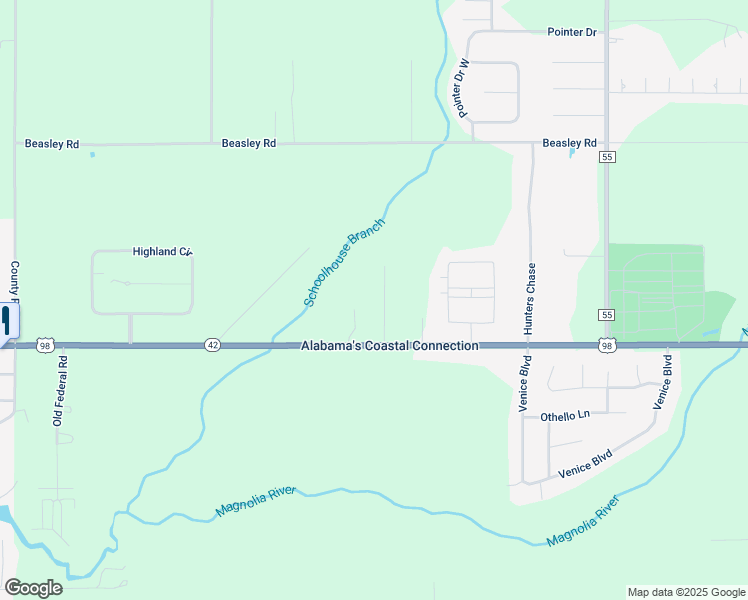 map of restaurants, bars, coffee shops, grocery stores, and more near 12581 Woodland Drive in Foley