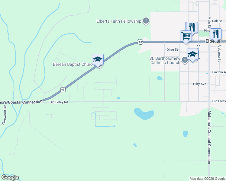 map of restaurants, bars, coffee shops, grocery stores, and more near in Elberta