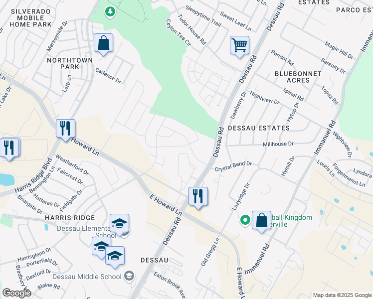 map of restaurants, bars, coffee shops, grocery stores, and more near 13724 Bauhaus Bend in Pflugerville