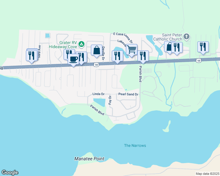 map of restaurants, bars, coffee shops, grocery stores, and more near 26 Stowe Road in Mary Esther