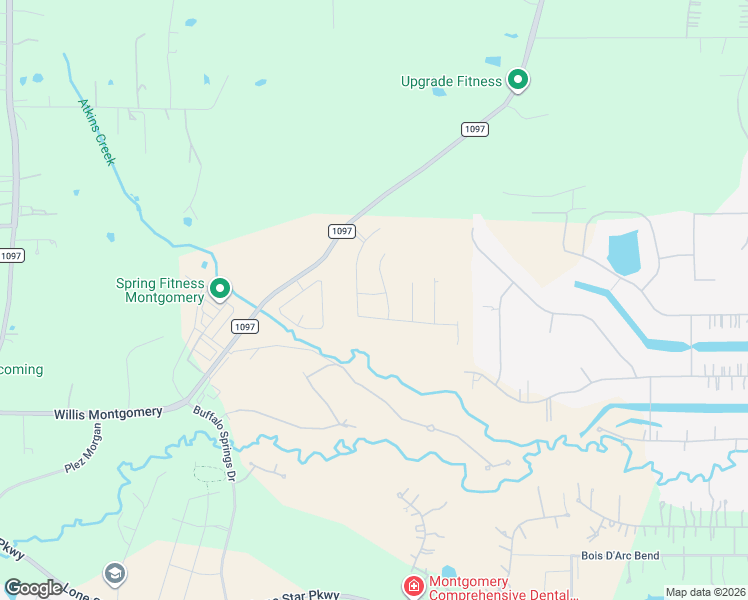 map of restaurants, bars, coffee shops, grocery stores, and more near 21104-21212 Farm to Market 1097 in Montgomery