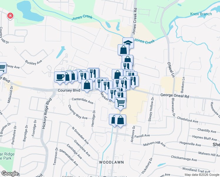 map of restaurants, bars, coffee shops, grocery stores, and more near 14240 Coursey Boulevard in Baton Rouge