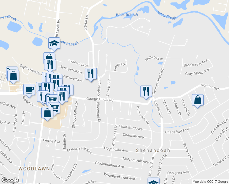 map of restaurants, bars, coffee shops, grocery stores, and more near 4757 Bankers Lane in Baton Rouge