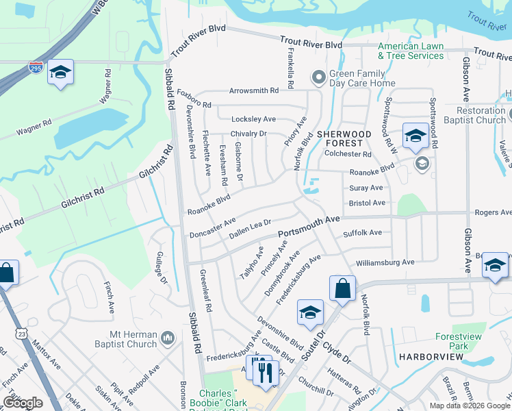 map of restaurants, bars, coffee shops, grocery stores, and more near 4947 Doncaster Avenue in Jacksonville