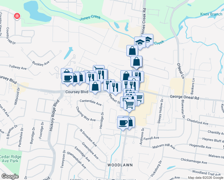 map of restaurants, bars, coffee shops, grocery stores, and more near 14240 Coursey Boulevard in Baton Rouge