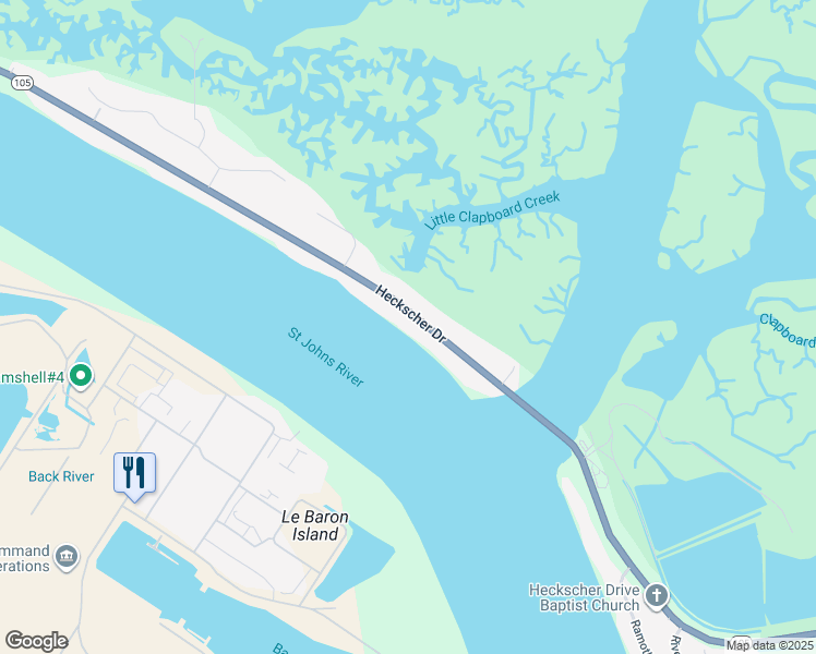 map of restaurants, bars, coffee shops, grocery stores, and more near 6026 Heckscher Drive in Jacksonville