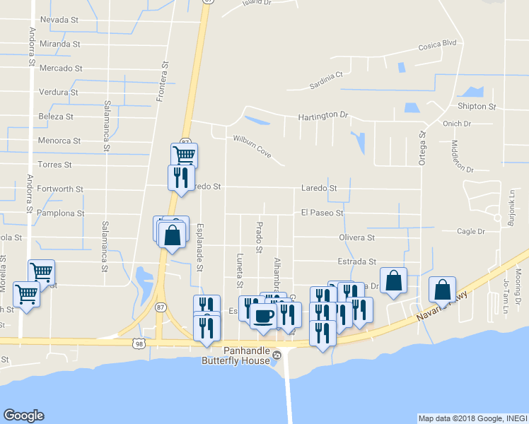 map of restaurants, bars, coffee shops, grocery stores, and more near 2056 Sunvista Lane in Navarre