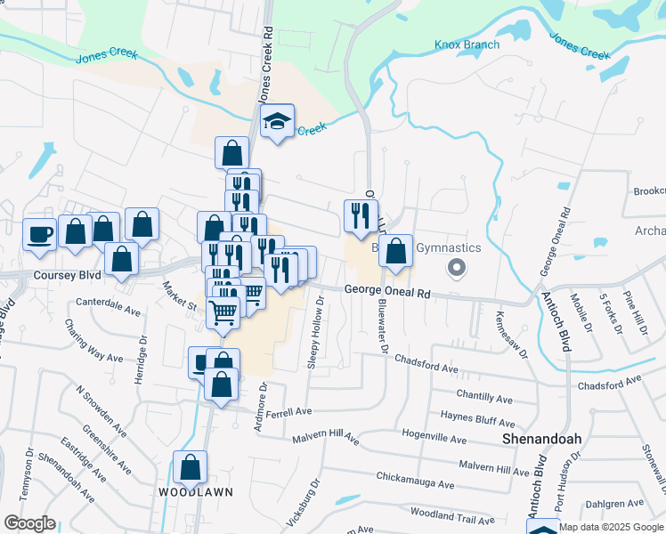 map of restaurants, bars, coffee shops, grocery stores, and more near 15647 George Oneal Rd in Baton Rouge