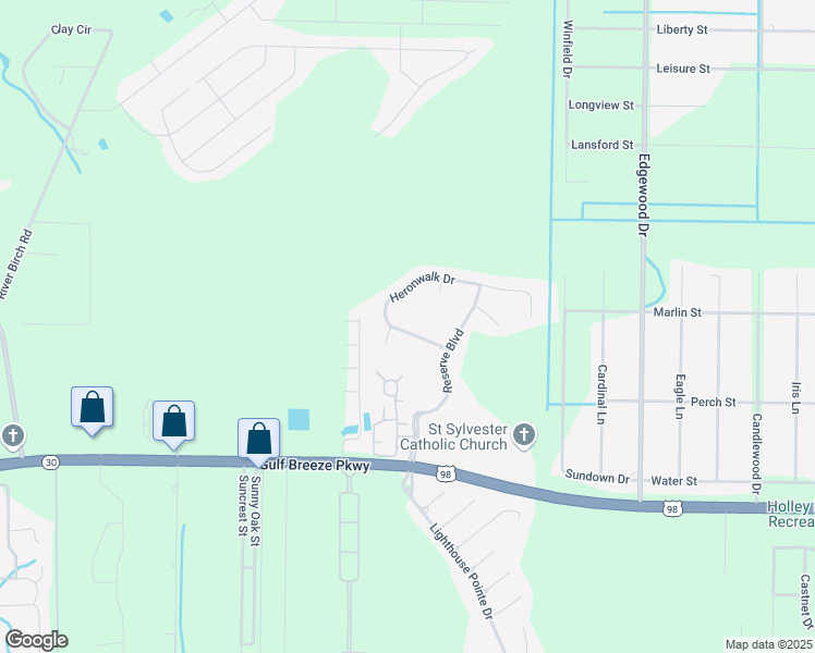 map of restaurants, bars, coffee shops, grocery stores, and more near 6298 Heronwalk Drive in Gulf Breeze