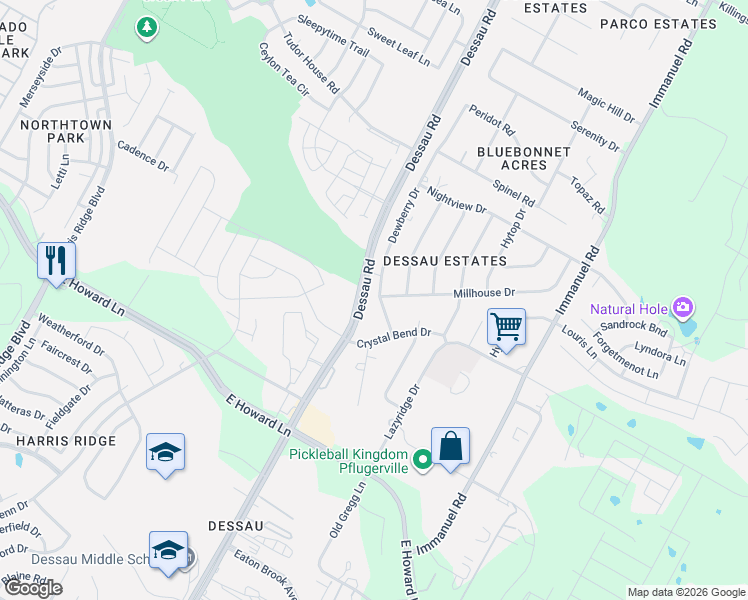 map of restaurants, bars, coffee shops, grocery stores, and more near 13808 Dewberry Drive in Pflugerville