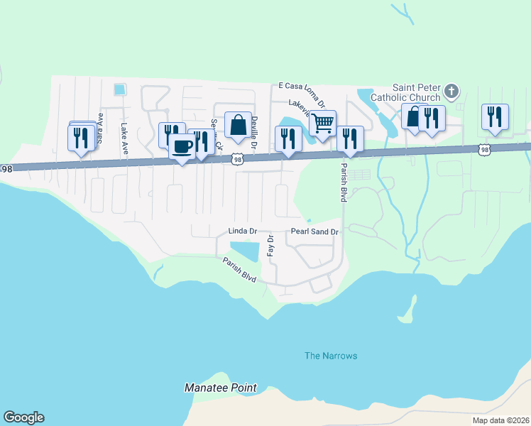 map of restaurants, bars, coffee shops, grocery stores, and more near 24 Stowe Road in Mary Esther