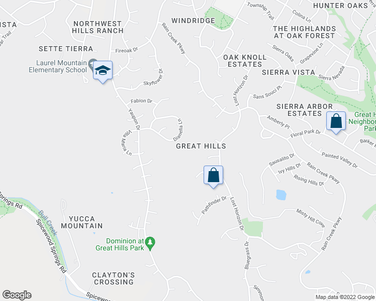 map of restaurants, bars, coffee shops, grocery stores, and more near 10133 Dianella Lane in Austin