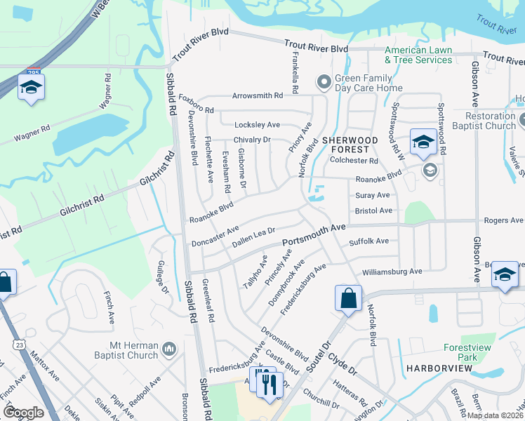 map of restaurants, bars, coffee shops, grocery stores, and more near 4926 Doncaster Avenue in Jacksonville