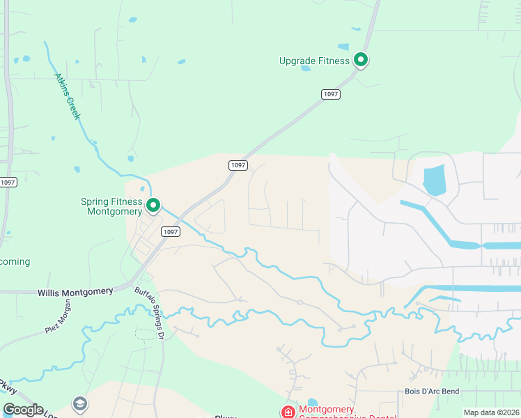 map of restaurants, bars, coffee shops, grocery stores, and more near 21104-21212 Farm to Market 1097 in Montgomery