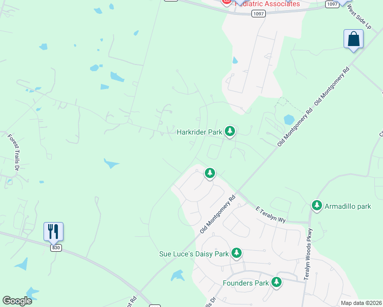 map of restaurants, bars, coffee shops, grocery stores, and more near 11824 Park Slope Drive in Willis
