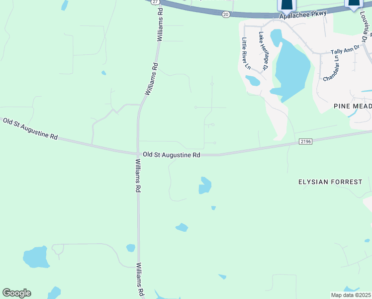 map of restaurants, bars, coffee shops, grocery stores, and more near 7441 Old Saint Augustine Road in Tallahassee