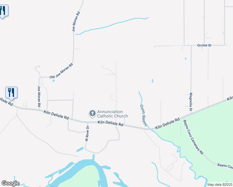 map of restaurants, bars, coffee shops, grocery stores, and more near 16380 Sam Favre Road in Kiln