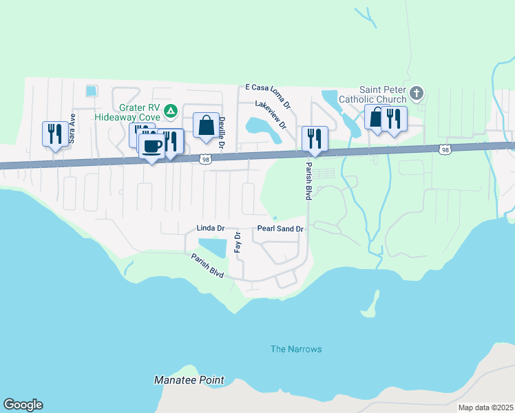 map of restaurants, bars, coffee shops, grocery stores, and more near 88 Stowe Road in Mary Esther