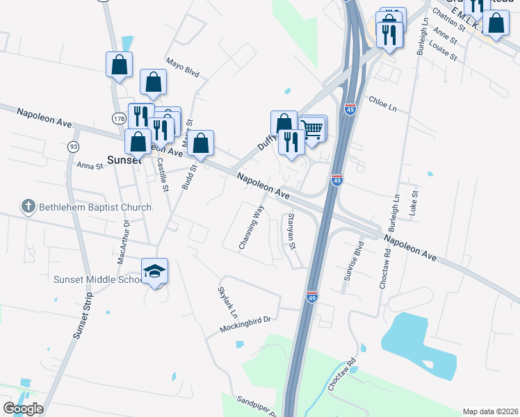 map of restaurants, bars, coffee shops, grocery stores, and more near Channing Way in Sunset
