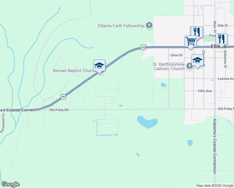 map of restaurants, bars, coffee shops, grocery stores, and more near in Elberta