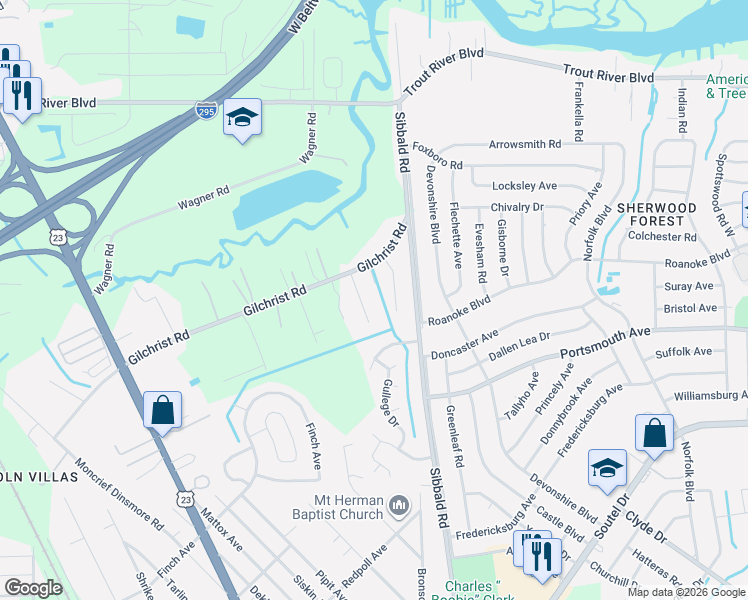 map of restaurants, bars, coffee shops, grocery stores, and more near 5616 Gilchrist Road in Jacksonville