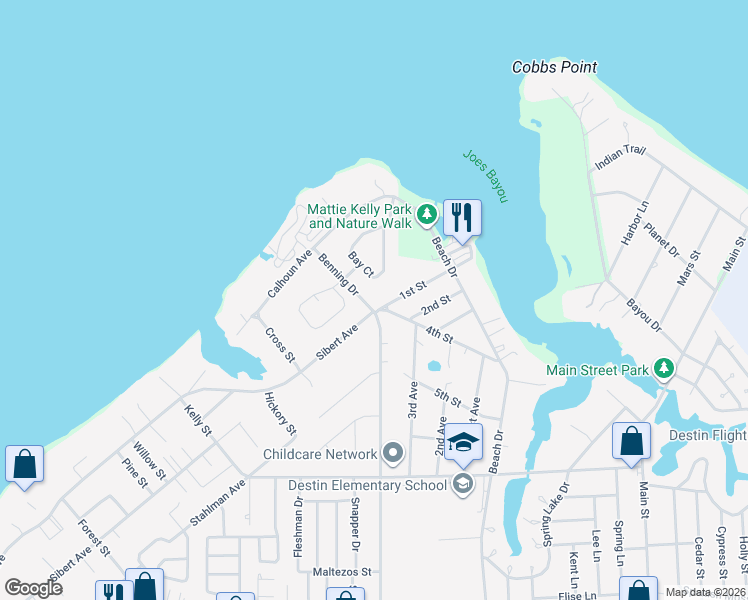 map of restaurants, bars, coffee shops, grocery stores, and more near 752 Benning Drive in Destin