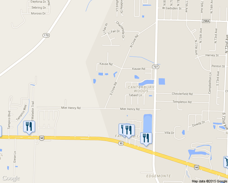 map of restaurants, bars, coffee shops, grocery stores, and more near 205 South Crow Road in Pensacola