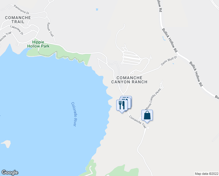 map of restaurants, bars, coffee shops, grocery stores, and more near 6700 Comanche Trail in Austin