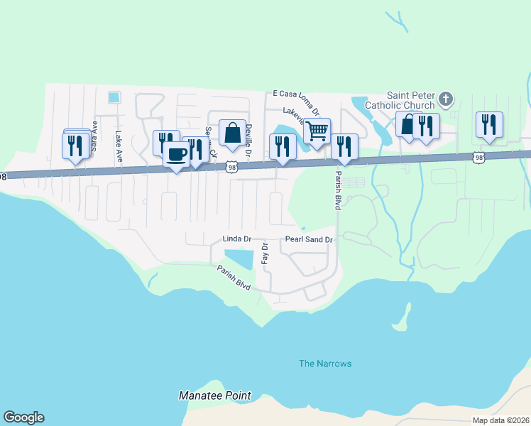 map of restaurants, bars, coffee shops, grocery stores, and more near 42 Stowe Road in Mary Esther