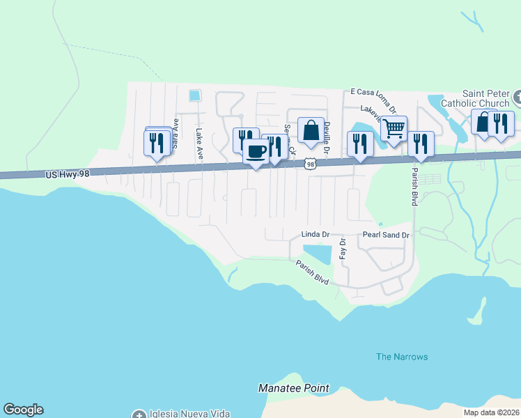 map of restaurants, bars, coffee shops, grocery stores, and more near 2371 U.S. 98 in Mary Esther