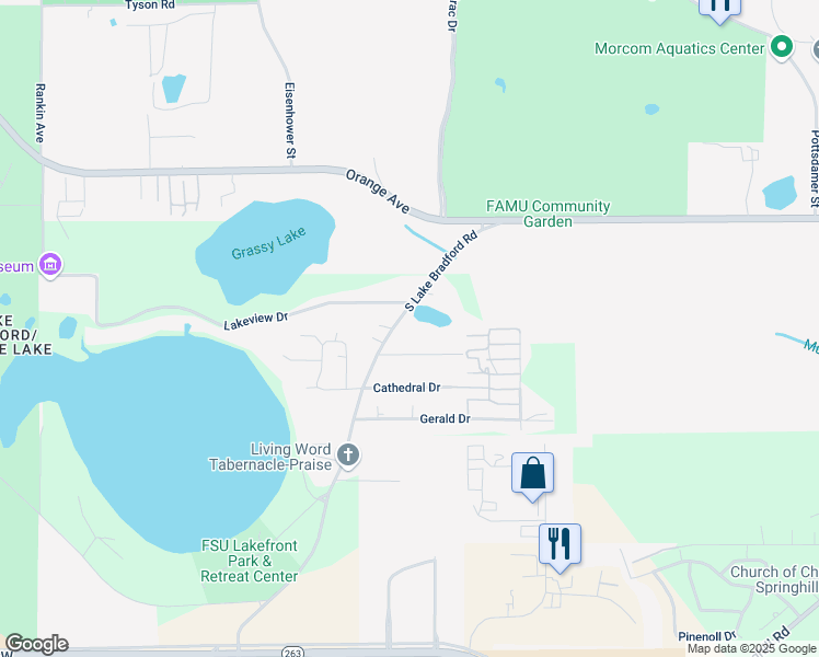 map of restaurants, bars, coffee shops, grocery stores, and more near 2841 South Lake Bradford Road in Tallahassee