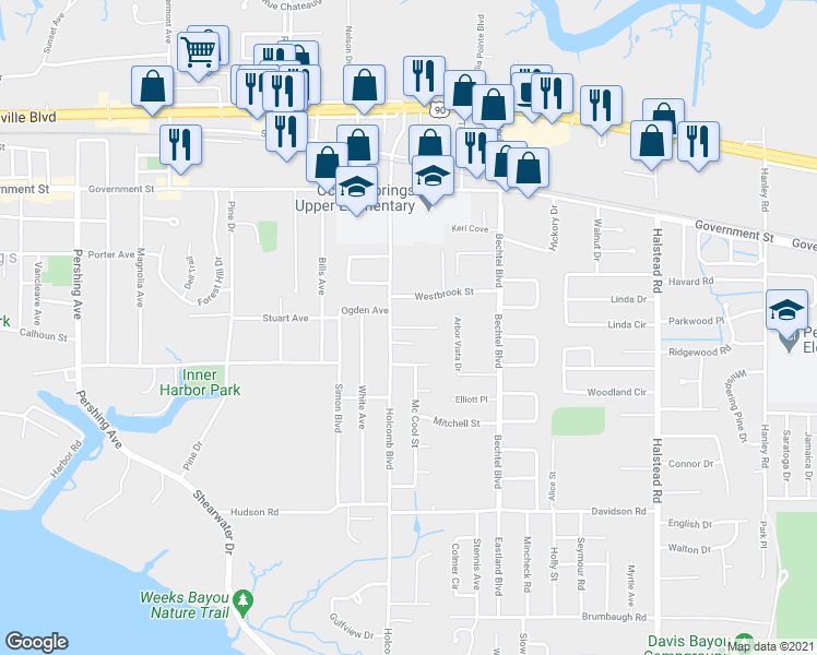 map of restaurants, bars, coffee shops, grocery stores, and more near 117 Armand Oaks in Ocean Springs