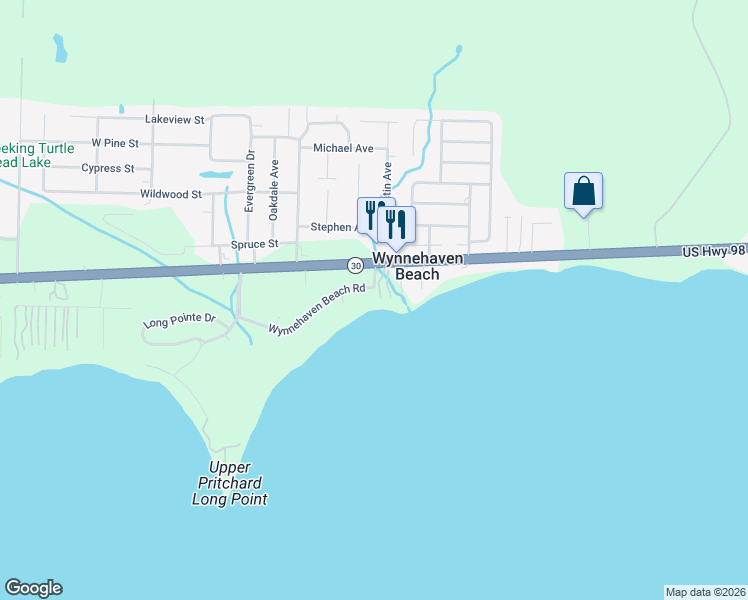 map of restaurants, bars, coffee shops, grocery stores, and more near 121 Wynnehaven Beach Road in Mary Esther