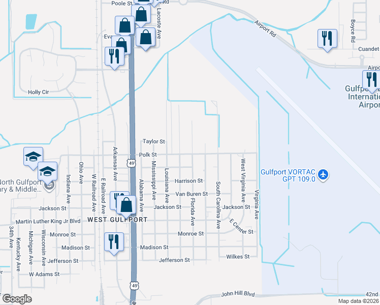 map of restaurants, bars, coffee shops, grocery stores, and more near 5101-5199 Florida Avenue in Gulfport